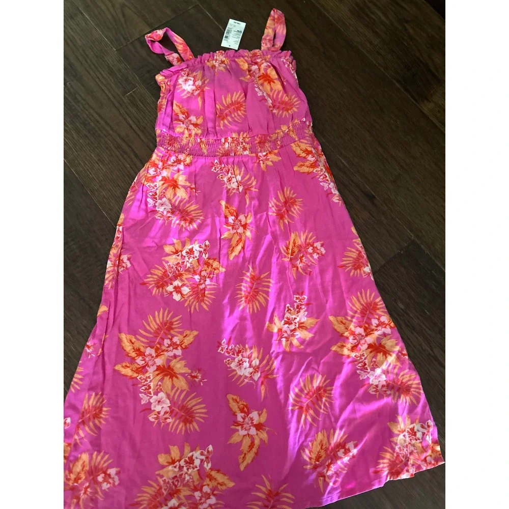 The Childrens Place Girls Pink Tropical Floral Smocked Maxi Dress Size M 7/8 NWT